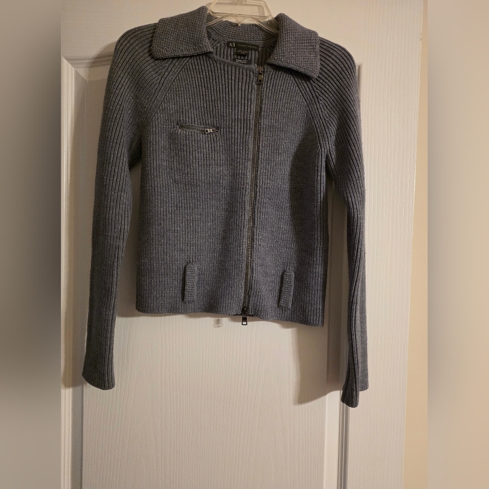 Armani Exchange Full Zip Moto Gray Sweater Jacket, Womens XS - Picture 2 of 9